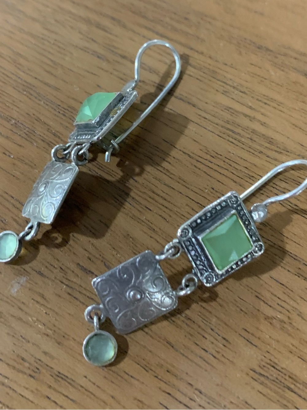 Sterling-Style Silver Earrings with Pale Green Gemstones made in Isreal